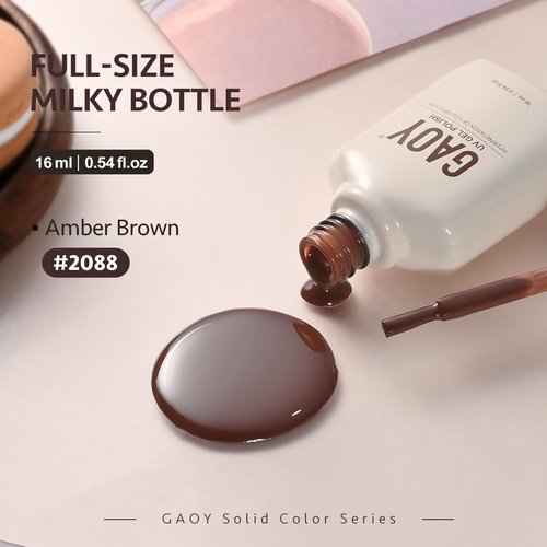GAOY Brown Gel Nail Polish - 16ml Soak Off Formula for DIY Manicure | UV Light Cure, Amber Brown