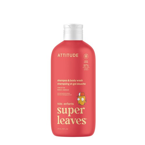 ATTITUDE Kids Shampoo & Body Wash - EWG Verified, Vegan, Plant-Based Cleanser, Mango, 16 Fl Oz