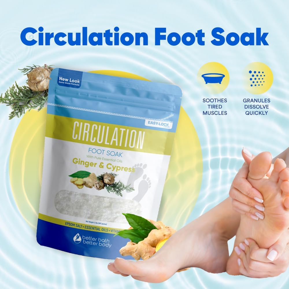 Skiennix Epsom Salt Foot Soak - 32 Ounces with Ginger & Cypress Essential Oils | Vitamin C Infused, BPA-Free Pouch