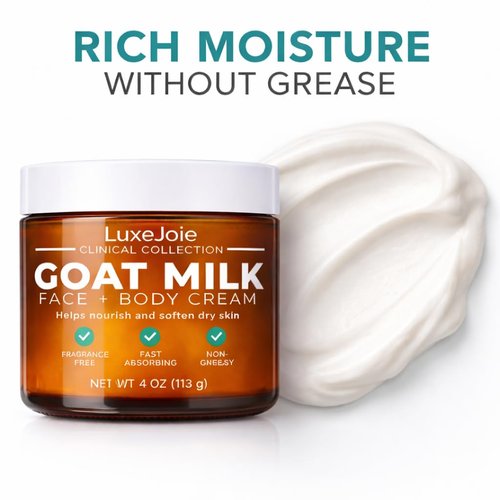LuxeJoie Goat Milk Face Cream - Fragrance-Free Moisturizer for Dry & Sensitive Skin - 2 oz Hydration