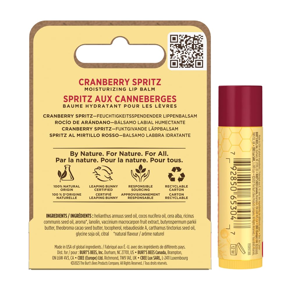 Burt's Bees Cranberry Spritz Lip Balm - Nourishing Hydration | 4.25g Moisturizing Formula