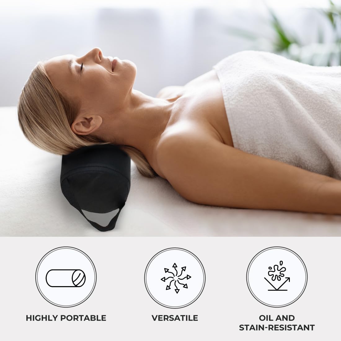ForPro Full Round Bolster Pillow - Black, Oil & Stain-Resistant | Ideal for Massage & Yoga, 6” R x 26” L