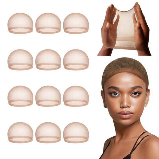 Lashey Wig Cap 12 Pieces Dark Brown Swiss Lace Wig Caps Skin-friendly Hair Cap for Wigs Breathable Ultra Thin HD Wig Caps for Women