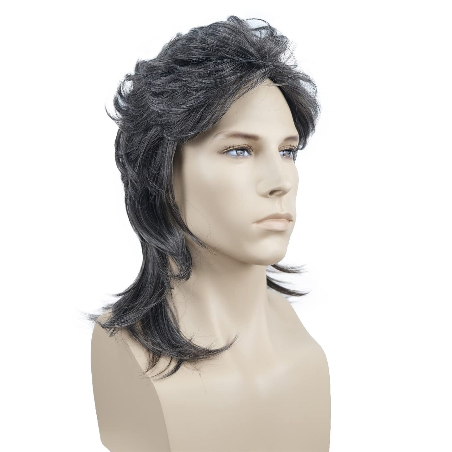 Aimole Mens Wig Retro 70s 80s Costumes Fancy Party Disco Rocker Punk Halloween (Black Sliver)