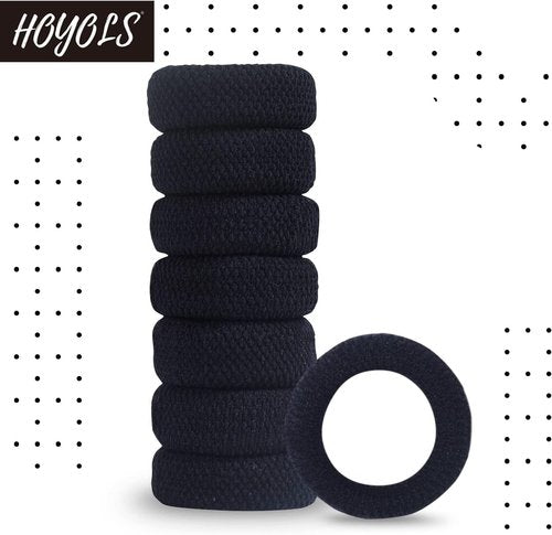 HOYOLS Large Black Hair Ties for Thick Hair, Soft Seamless Cotton Ponytail Holders, No-Damage Strong Bands for Women and Girls, No-Pull Scrunchies Headbands
