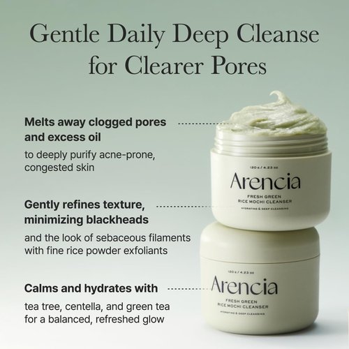 ARENCIA Korean Rice Mochi Face Cleanser - Gentle All-in-One Face Wash for Deep Cleansing & Moisturizing | Acne-Prone Skin