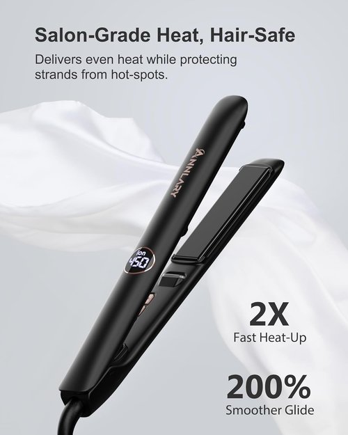 ANNLARY Hair Straightener - 1 Inch 2-in-1 Flat Iron & Curler | Fast Heating Titanium Ceramic for All Hair Types