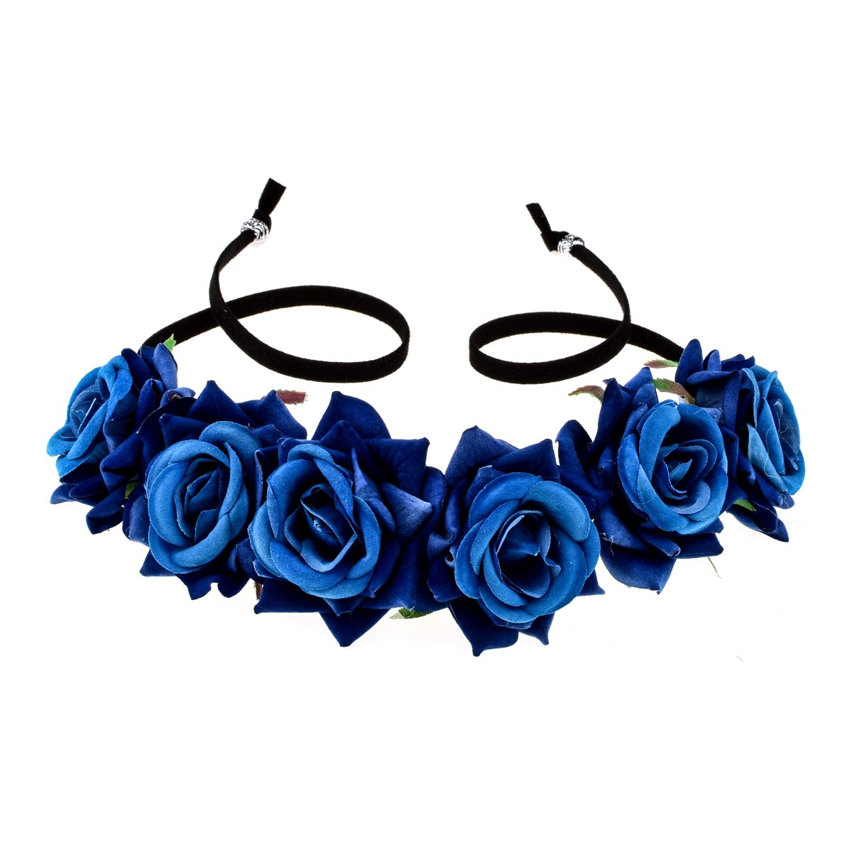 Floral Fall Rose Red Rose Flower Crown Woodland Hair Wreath Festival Headband F-67 (Vintage Blue)