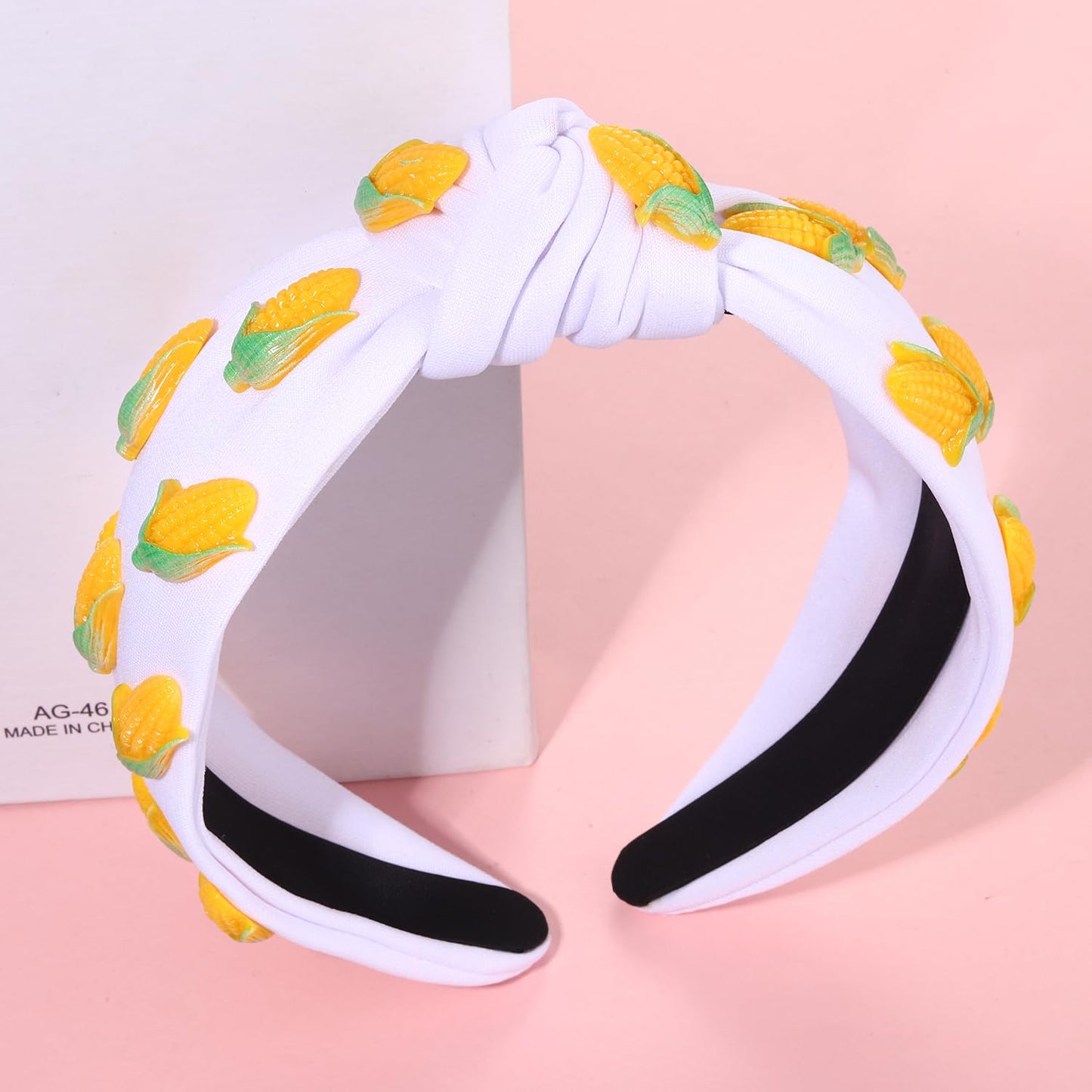 VOGUEKNOCK Fruit Headbands for Women Girls Corn Knotted Headband Summer Beach Headwear Hair Accessories (Corn-White)