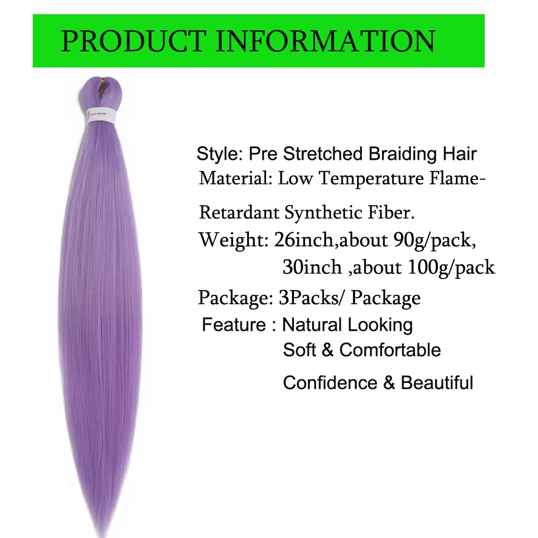 Pre Stretched Braiding Hair 26 Inch 3 Packs Light Purple Braiding Hair Synthetic Braids Hair Hot Water Setting Crochet Hair for Box Braids Yaki Texture Hair Extensions(26inch,Light Purple)