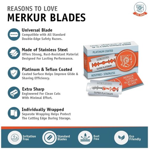MERKUR SUPER Double Edge Safety Razor Blades - Precision Stainless Steel with Platinum & Teflon Coating | 10 Count (Pack of 3)