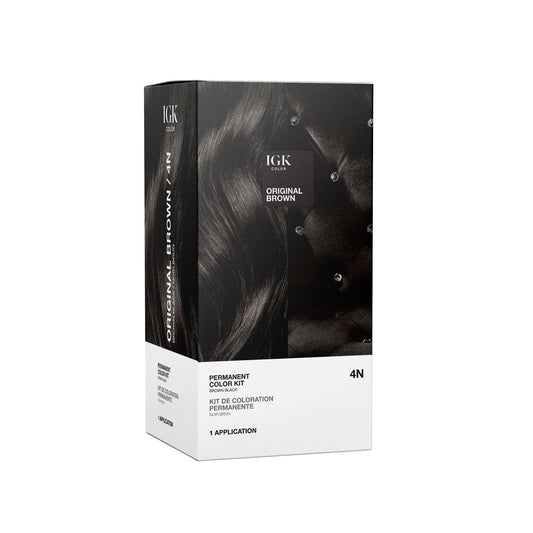 IGK Permanent Hair Color Kit | 4N Original Brown - Brown Black | 100% Gray Color Coverage + Strengthen + Shine | Ammonia Free
