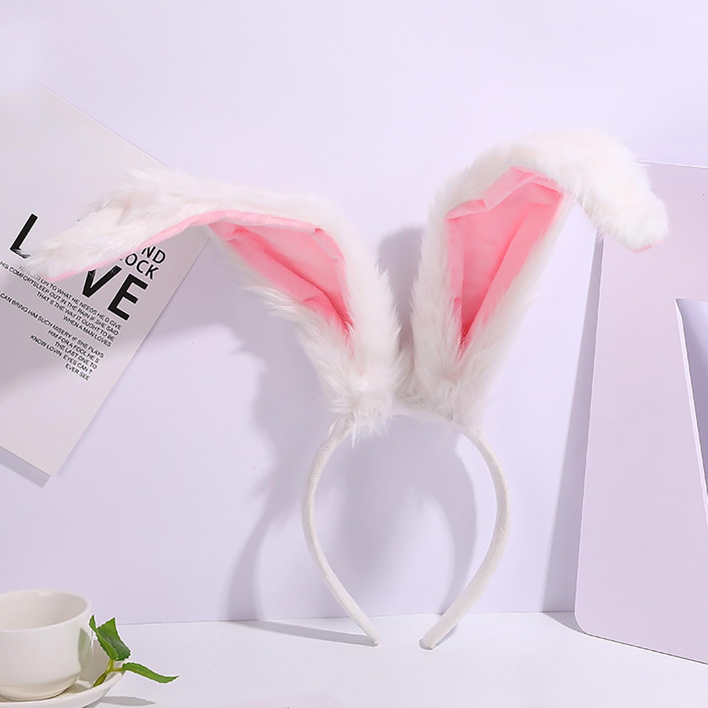 FunSpt Easter Bunny Rabbit Ears Plush Headband Halloween Costume for Aldult White 3