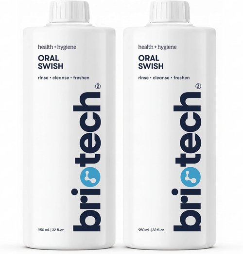 BRIOTECH Oral Swish Mouthwash - Hypochlorous Acid Formula for Fresh Breath & Gum Health | 32 fl oz (2 Pack)