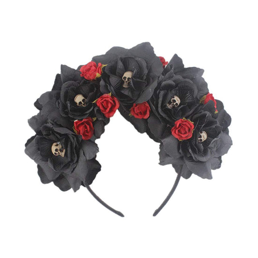 Floral Fall Women Day of the Dead Flower Crown Festival Headband Rose Mexican Floral Headpiece HC-23 (Black Rose)