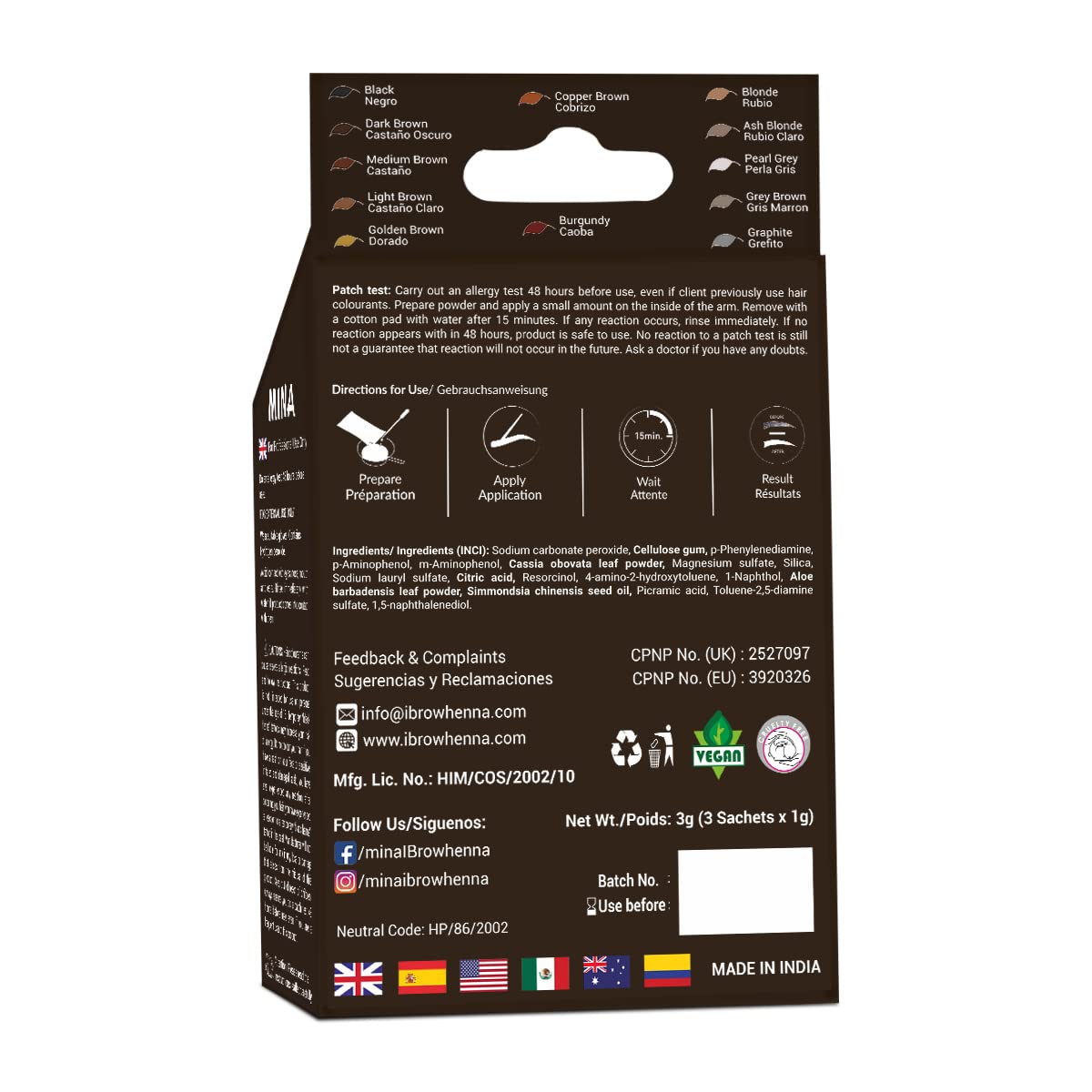 MinaiBrow Dark Brown Natural Spot Coloring Brow Tinting Powder with Duo Angled Brush, Permanent, Plant-based, Vegan, Cruelty-free Hair Color, 1.0582 Ounce