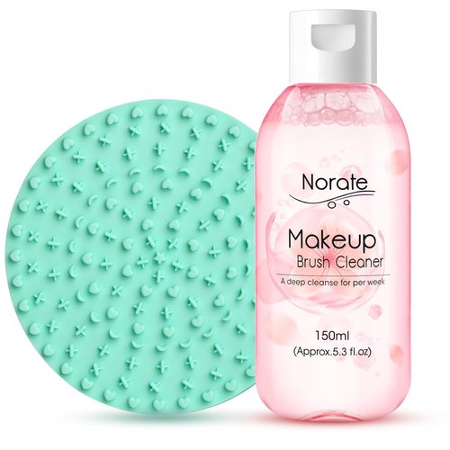 Norate Makeup Brush Cleaner - Gentle Formula Deep Clean Solution & Cleansing Pad | 2-Piece Set
