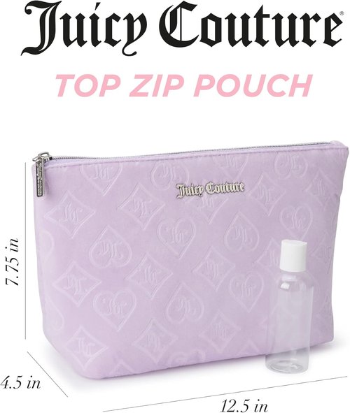 Juicy Couture Makeup Bag - Lavender Purple Velour Organizer for Travel Essentials | Zip Top Design
