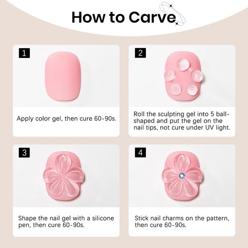SUPWEE 3D Gel for Nail Art, Clear Sculpting Solid Hard Gel for Nails Non-Sticky for Carving Building Extension with Nail Art Pen Home DIY Manicure