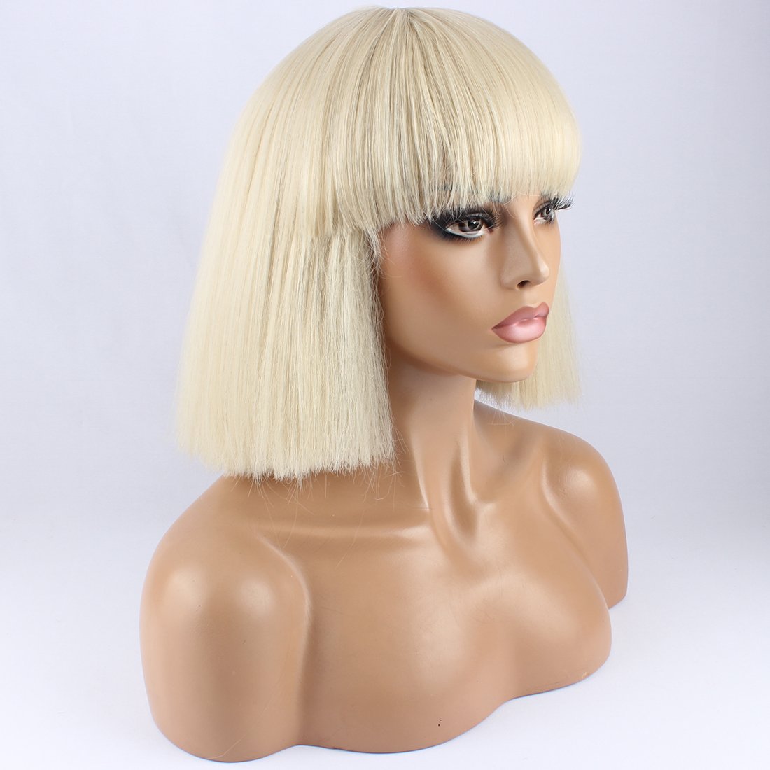 WeKen Fashion Wig Women's Short Bob Kinky Straight Full Bangs Synthetic Hairpieces Blonde