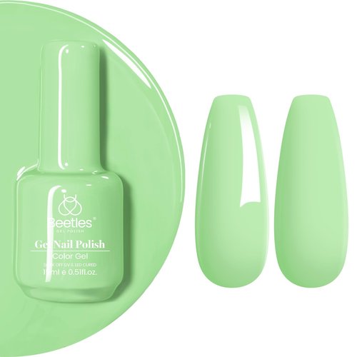 Beetles Mint Green Gel Polish - Spring Buds 15ML/0.51Fl Oz, Lime Light Green Gel Nail Polish, Soak Off UV LED Lamp Pastel Nails Art, Long-Lasting Manicure Salon Easter Spring Day Nails