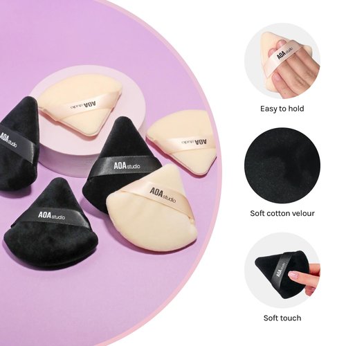AOA Studio Velvet Puffs - Makeup Blender Sponge Set of 6 for Loose Powder & Foundation | Black/Peach