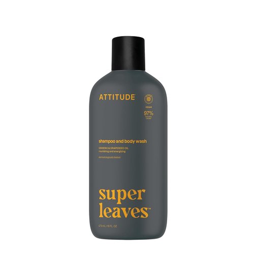 ATTITUDE 2-in-1 Body Wash & Shampoo - EWG Verified, Vegan Formula with Ginseng & Grapeseed Oil | 16 Fl Oz