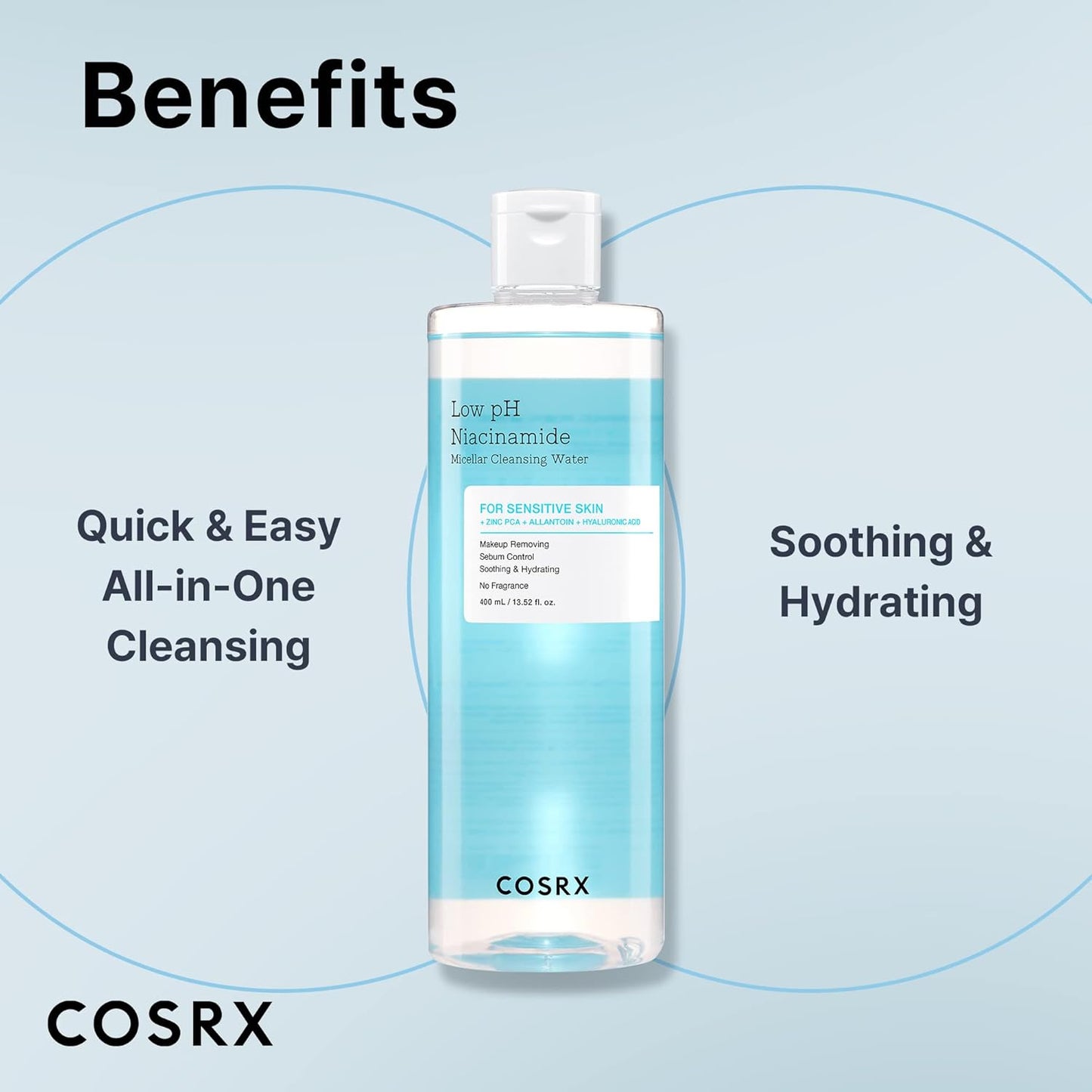 COSRX Low pH Niacinamide Micellar Cleansing Water - Gentle Daily Cleanser for Sensitive Skin | 13.52 fl. oz (400ml)