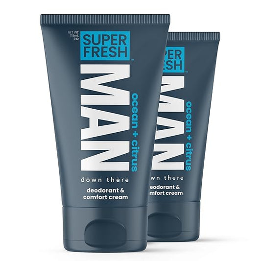 Super Fresh Man Parts Ball Deodorant Lotion for Men - Hygiene Cream for Groin, Butt, & Body - Control Odor and Stay Comfortable - Aluminum Free - 4 oz Tube (2PK)