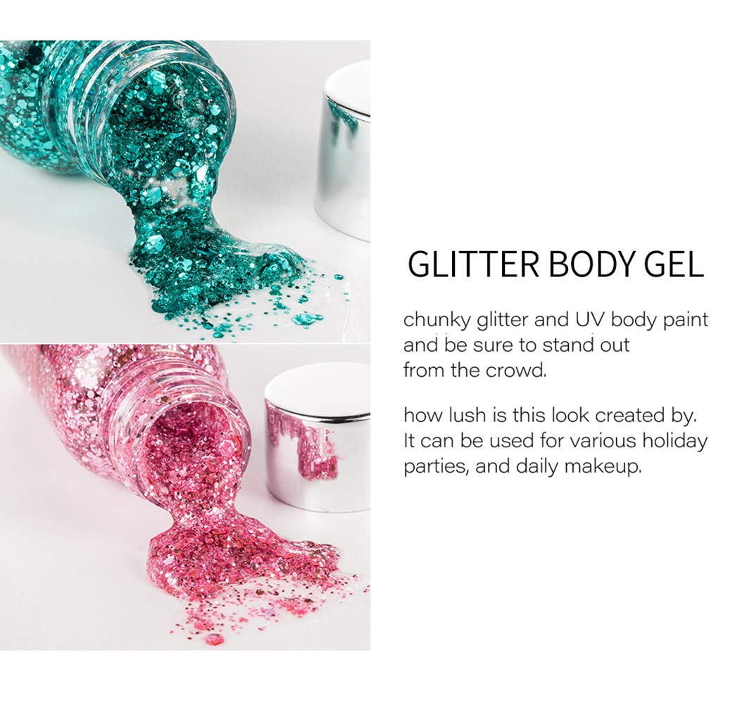 GL-Turelifes Mermaid Sequins Chunky Glitter Liquid Eyeshadow Glitter Body Gel Festival Glitter Cosmetic Face Hair Nails Makeup Long Lasting Sparkling 30g