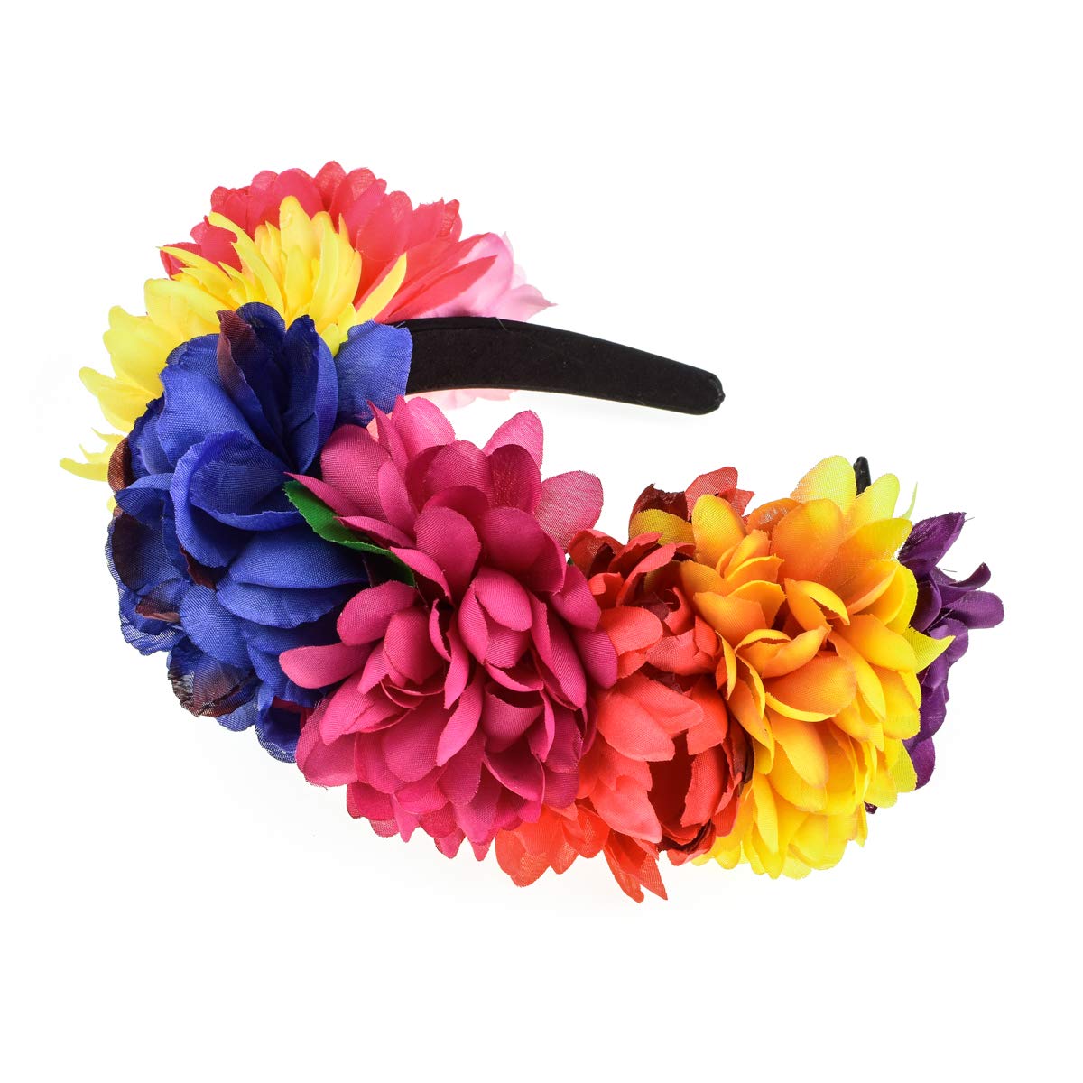 Floral Fall Day of the Dead Flower Crown Festival Headband Rose Mexican Floral Headpiece HC-23 (B-Blue Fuchsia)