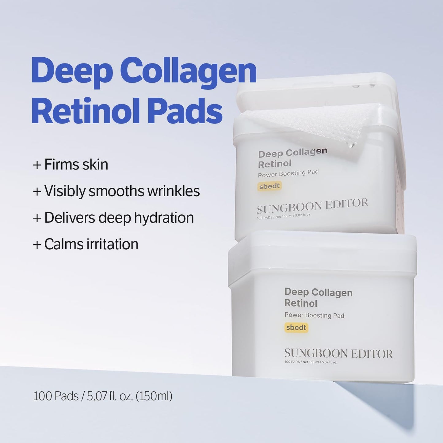 SUNGBOON EDITOR Deep Collagen Retinol Power Boosting Pads - Hydrate & Improve Skin Elasticity | 100 Count