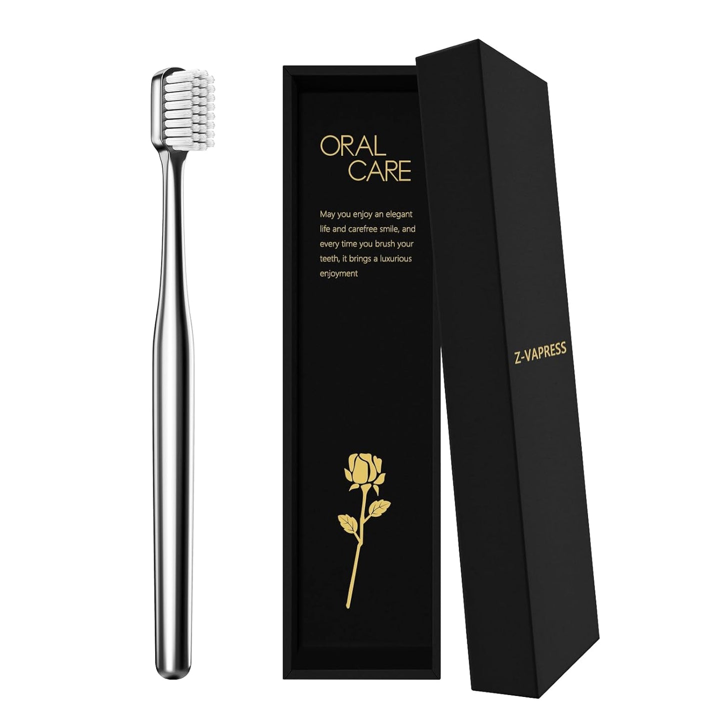 Z-VAPRESS Luxury Silver Manual Toothbrush - Soft Bristles for Sensitive Teeth | Elegant Electroplated Design