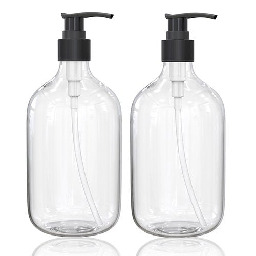 17 Ounce Clear Plastic Pump Bottle Dispenser, Refillable Empty Bottle Container with Pump for Essential Oil Soap Lotion Shampoo, 2 Pcs
