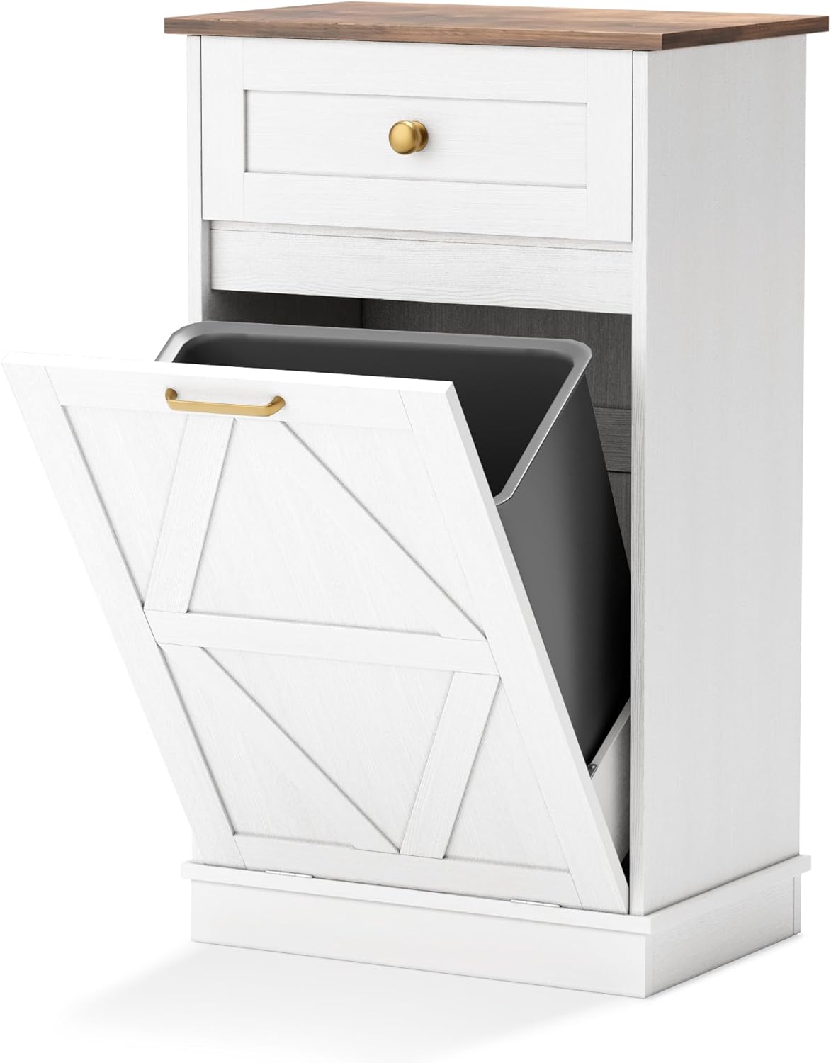 YESHOMY Tilt-Out Trash Cabinet - 10 Gallon Hidden Wooden Bin for Kitchen & Dining Room - White Finish