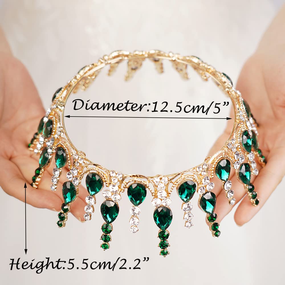 JWICOS Silver Tiaras and Crowns for Women Green Round Crystal Queen Crowns for Women Princess Tiara with Rhinestone for Girls Wedding Crown for Prom Bridal Party Christmas Gifts (Green)