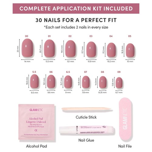 Glamnetic Press On Nails - Short Round Fake Nails, Muted Mauve Purple Nails, Mauve Mood | 12 Sizes - 30 Nail Kit with Glue | Gift for Mom