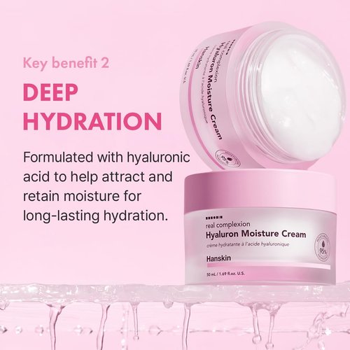 Hanskin Hyaluron Moisture Cream - Hydrating Korean Cream for Glass Skin | Hyaluronic Acid & Niacinamide | Lightweight for Sensitive & Dry Skin | K-Beauty (1.69 fl oz)