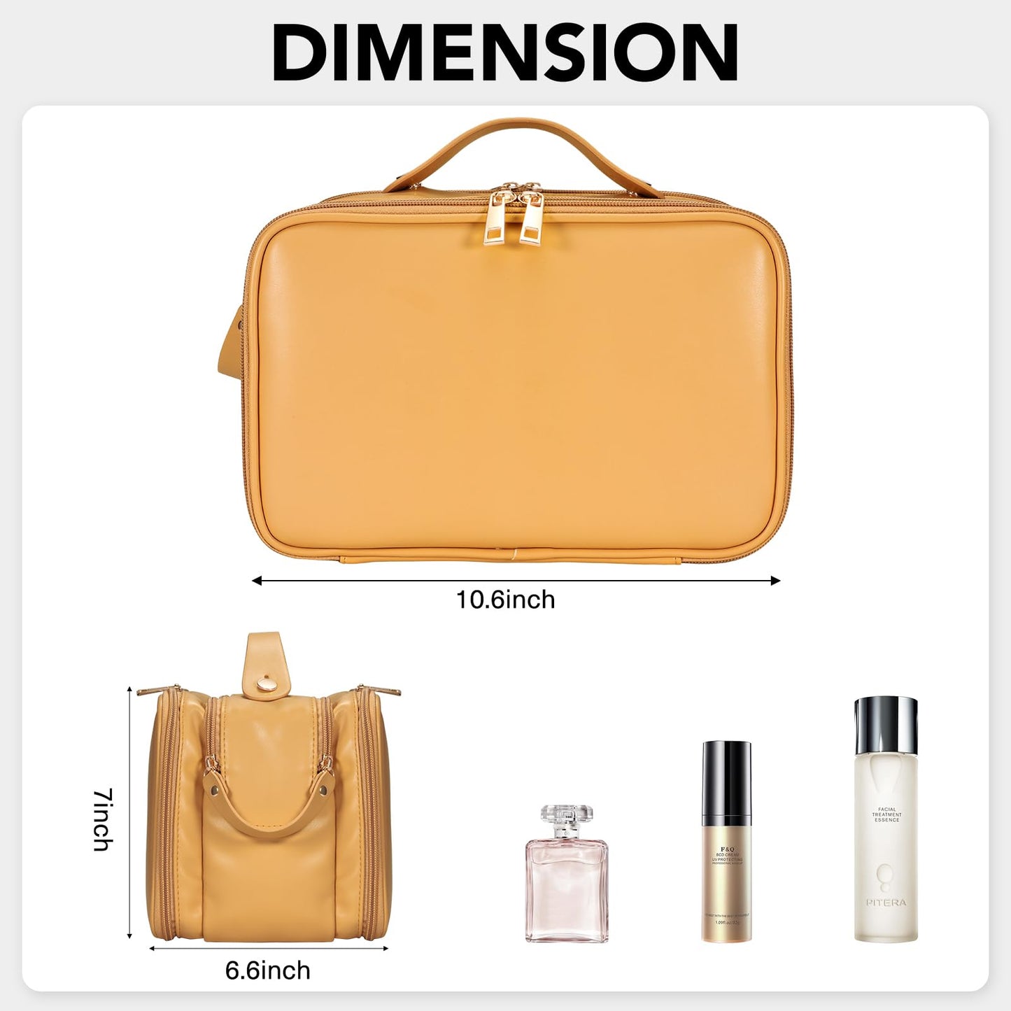 Travel Makeup Bag Women's Large Capacity Cosmetic Portable Organizer Large Opening Waterproof Storage Toiletry Bags Vertical Free-Standing Brush Holder for Easy Access Orange