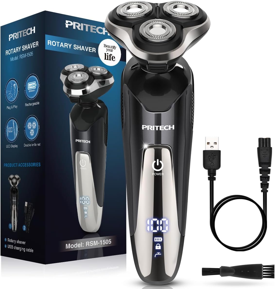 Skiennix Electric Razor for Men - Rechargeable Waterproof Cordless Shaver for Wet & Dry Use