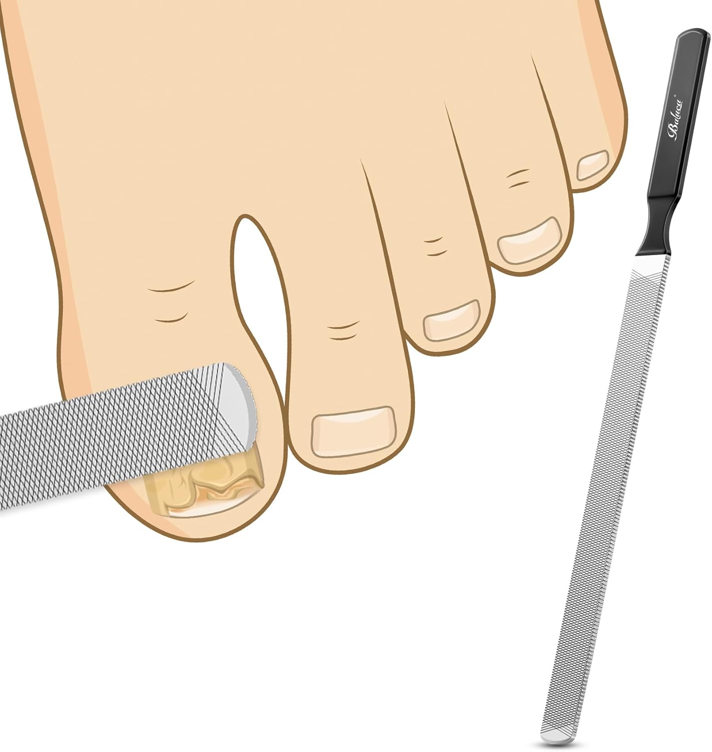 BALUCA Professional Stainless Steel Nail File - Durable Metal Tool for Thick Nails | 4.72-Inch Coarse Surface (Black)
