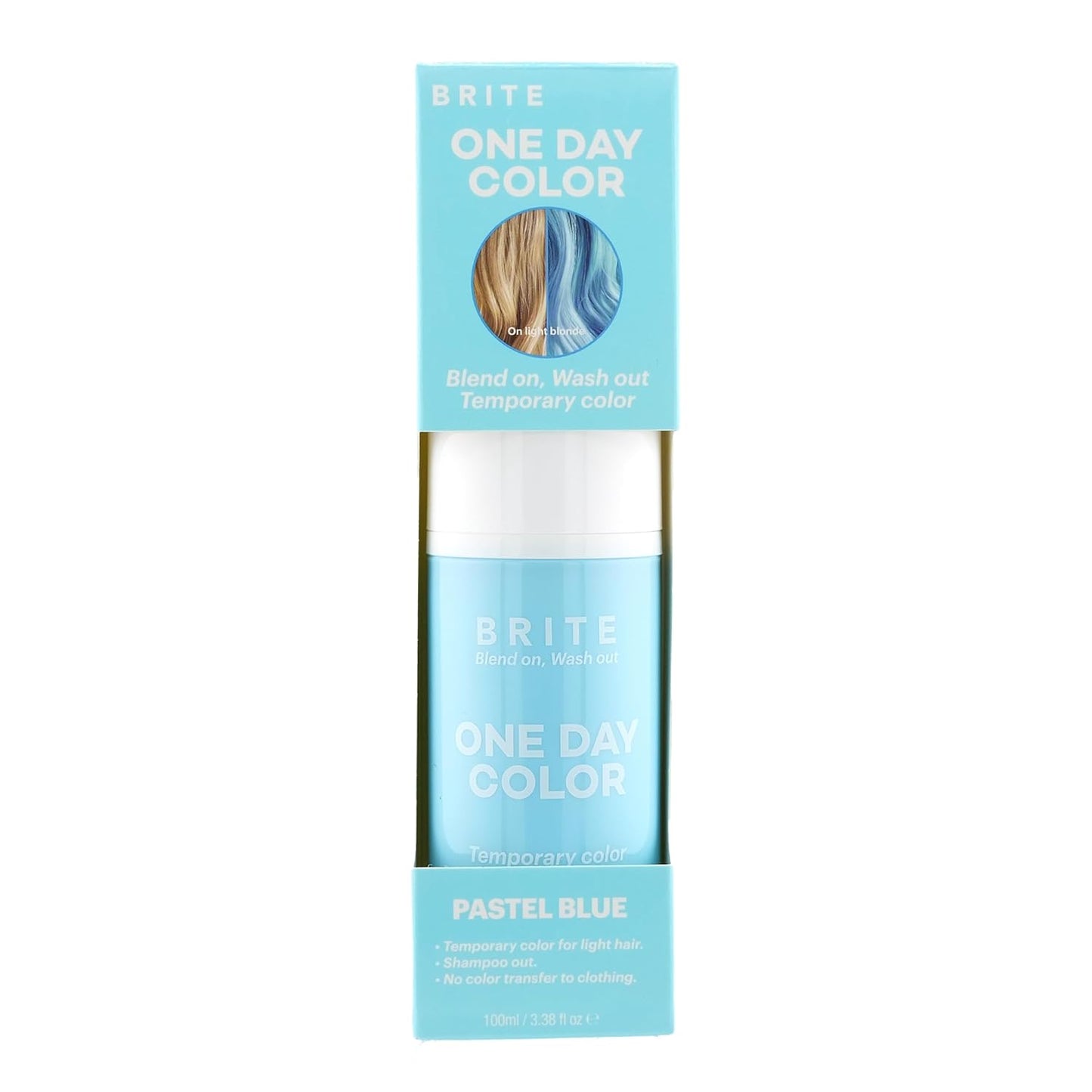 Brite One-Day Hair Color Mousse - Pastel Blue | Mess-Free Temporary Hair Dye for Lighter Hair | 3.38 Fl Oz