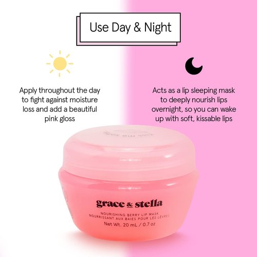 Grace & Stella Award Winning Lip Plumper Nourishing Berry Lip Mask - Lip Balm Hydrating - Lip Moisturizer For Very Dry Lips - Overnight Lip Mask & Lip Treatment & Lip Sleeping Mask - Vegan