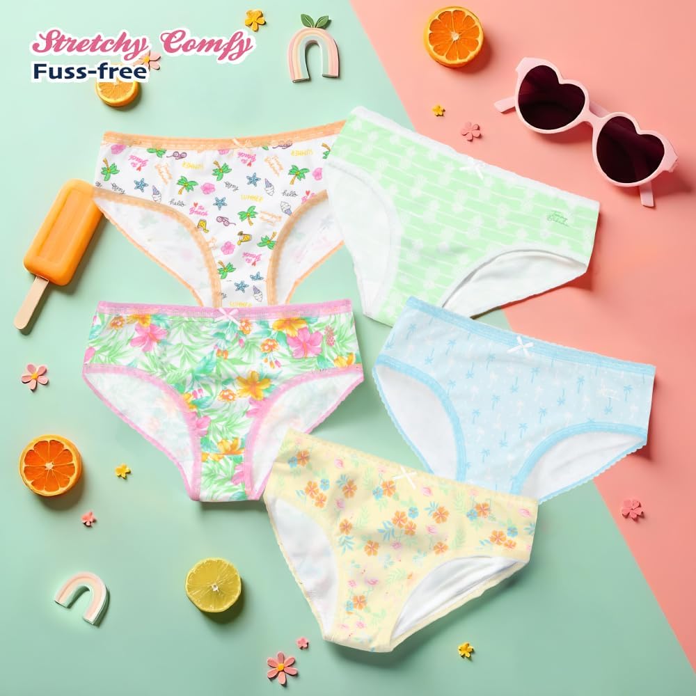 Tommy Bahama Girls Cotton Briefs - Tagless 5-Pack Panties for Kids & Toddlers | Comfortable Fit