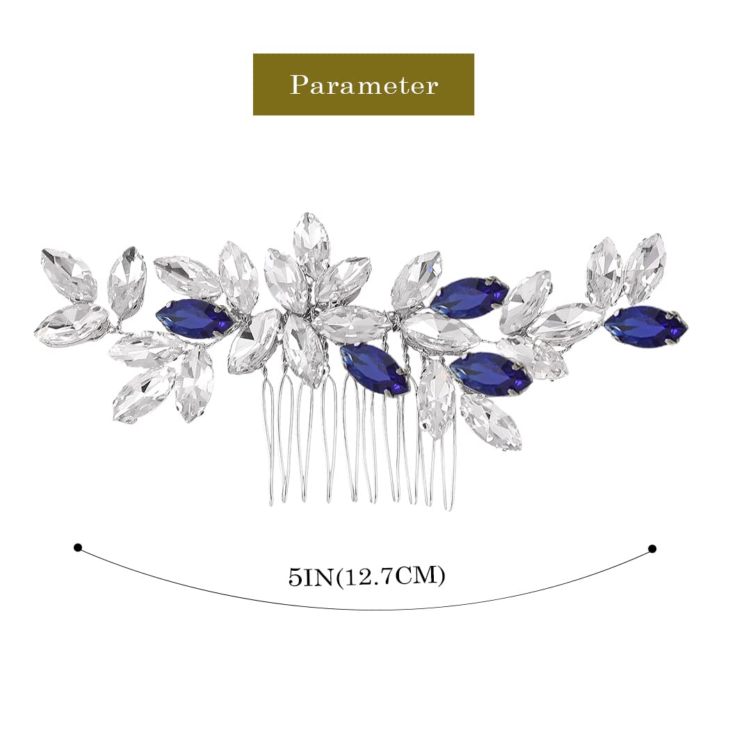 Latious Crystal Bride Wedding Hair Comb Blue Rhinestone Bridal Hair Clip Silver Hair Piece Gem Hair Accessories for Women and Girls (Blue)