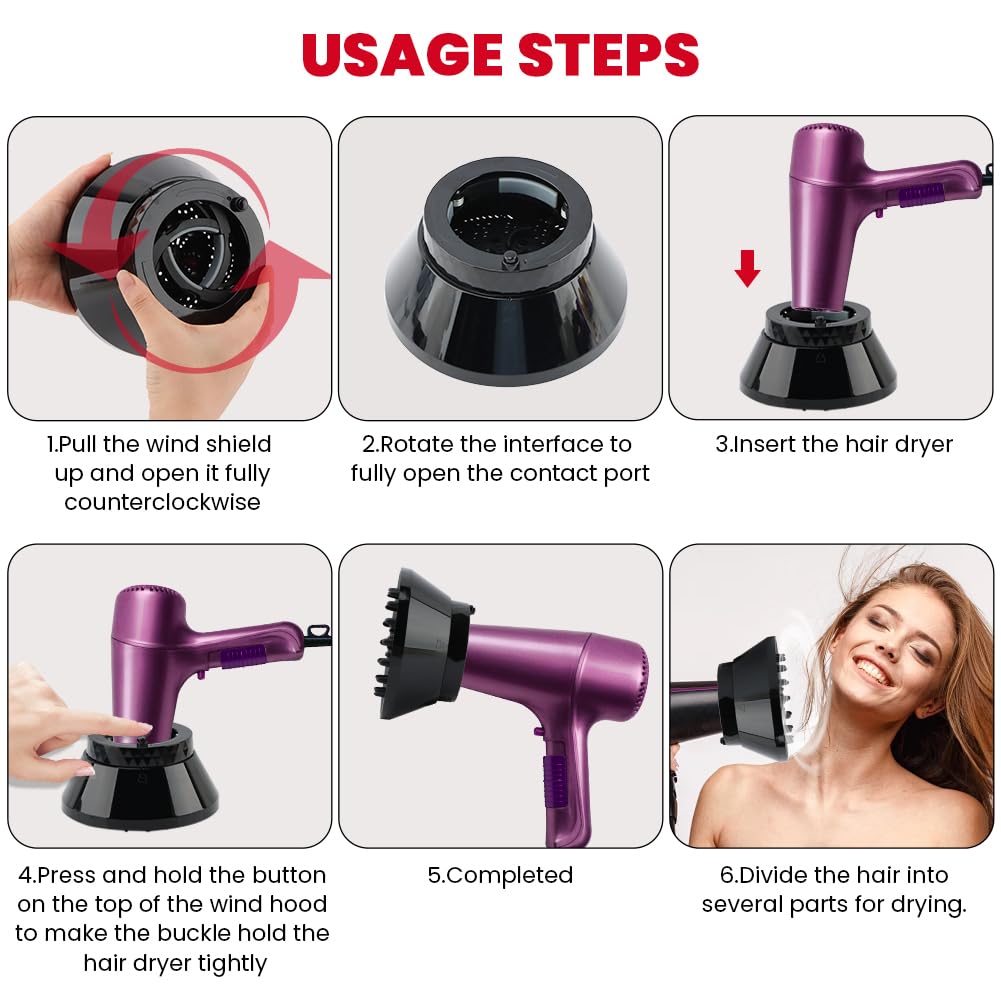 Universal Hair Dryer Diffuser by [Brand Name] - Professional Attachment for Curly & Wavy Hair | Adjustable 1.4-3.2 Inch, Black