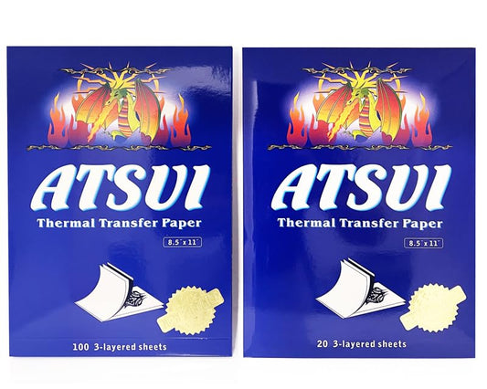 Atsui Tattoo Stencil Paper - Available in 20pcs Sheets, 100pcs Sheets, & 100 Feet Roll - Use by Hand or Stencil Machine - New and Improved Formula (A4 Roll)