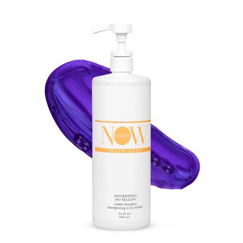 NOW BEAUTY Nourishing No Yellow Violet Shampoo - Hydrate & Remove Brassiness for Blonde Hair - 32 Oz