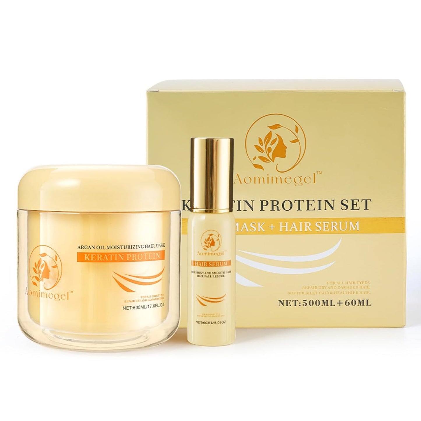 Skiennix Argan Oil Hair Mask Set - Deep Repair Conditioning Treatment for All Hair Types | 16.9 fl oz + 2 fl oz