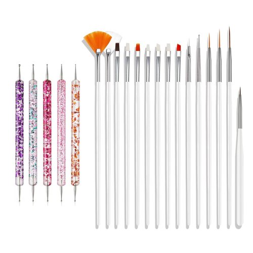 Nail Art Brushes Set, 20pcs Nail Design Painting Brushes, Professional Nail Art Design Brushes, Nail Fine Liner Brushes, White